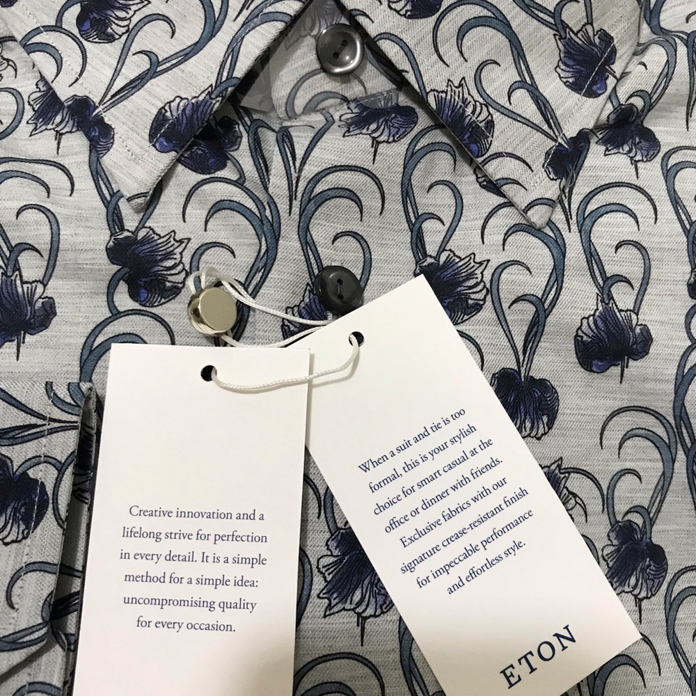 Eton Sweden luxury beautiful floral shirt 17.5/44, XL contemporary NWT$305 - Picture 7 of 8